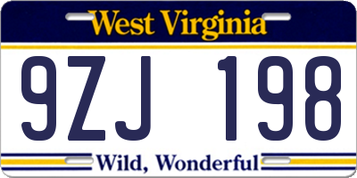 WV license plate 9ZJ198