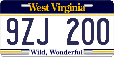 WV license plate 9ZJ200