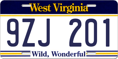 WV license plate 9ZJ201