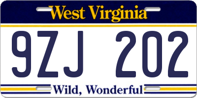 WV license plate 9ZJ202