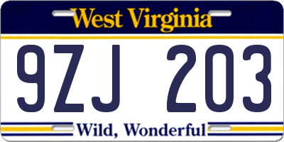 WV license plate 9ZJ203