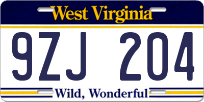 WV license plate 9ZJ204