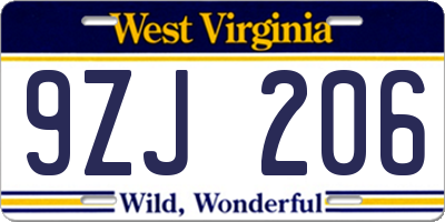 WV license plate 9ZJ206
