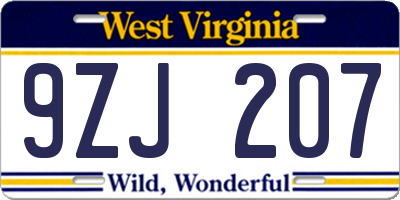 WV license plate 9ZJ207