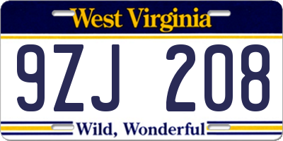 WV license plate 9ZJ208
