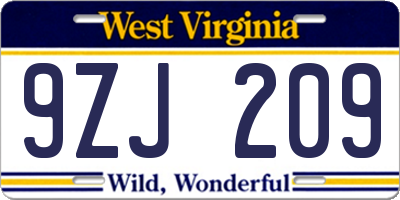 WV license plate 9ZJ209