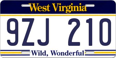 WV license plate 9ZJ210