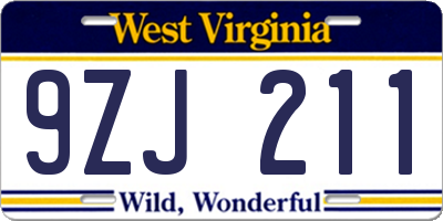 WV license plate 9ZJ211
