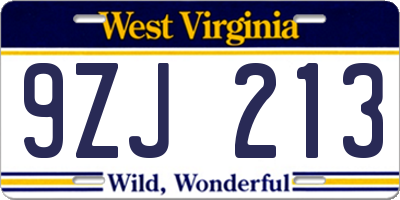 WV license plate 9ZJ213