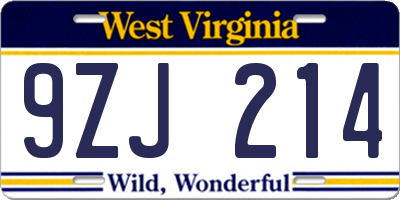 WV license plate 9ZJ214