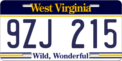 WV license plate 9ZJ215