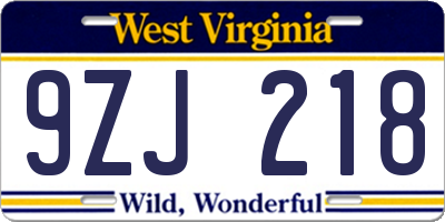 WV license plate 9ZJ218
