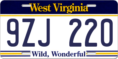 WV license plate 9ZJ220
