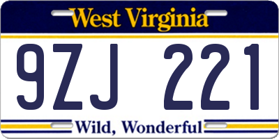 WV license plate 9ZJ221