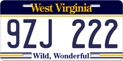 WV license plate 9ZJ222