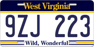 WV license plate 9ZJ223