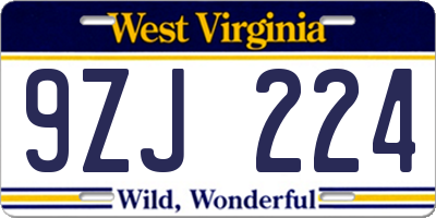 WV license plate 9ZJ224