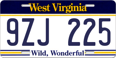 WV license plate 9ZJ225