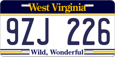 WV license plate 9ZJ226