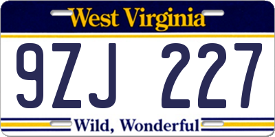 WV license plate 9ZJ227