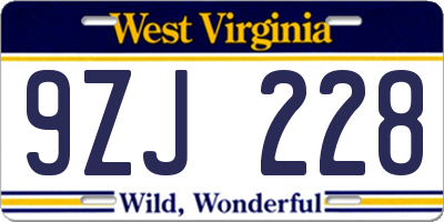 WV license plate 9ZJ228