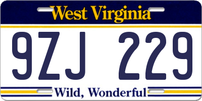 WV license plate 9ZJ229
