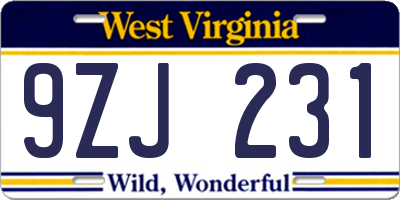 WV license plate 9ZJ231