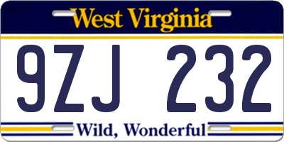 WV license plate 9ZJ232