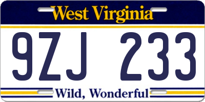WV license plate 9ZJ233