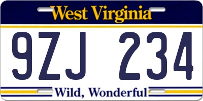 WV license plate 9ZJ234
