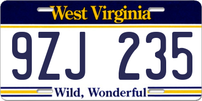 WV license plate 9ZJ235
