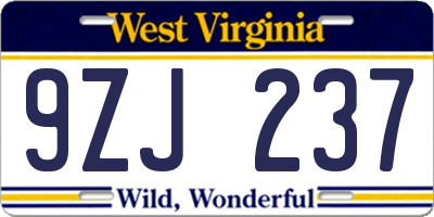 WV license plate 9ZJ237