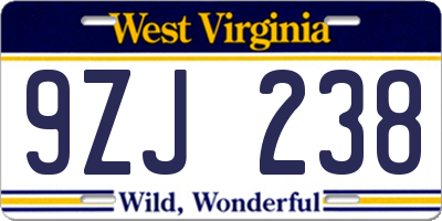 WV license plate 9ZJ238