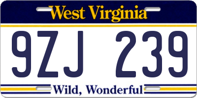 WV license plate 9ZJ239