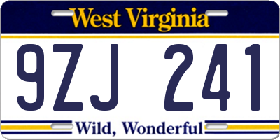 WV license plate 9ZJ241