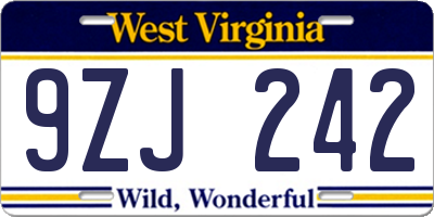 WV license plate 9ZJ242