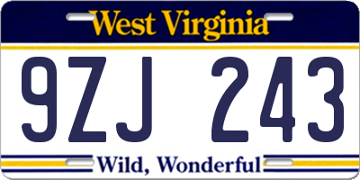 WV license plate 9ZJ243