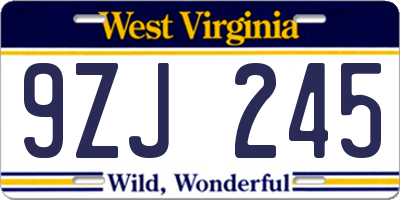 WV license plate 9ZJ245