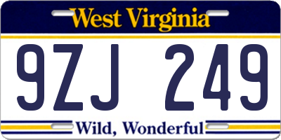 WV license plate 9ZJ249