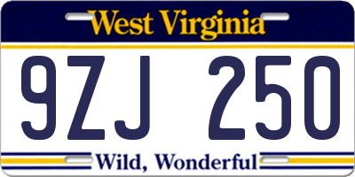 WV license plate 9ZJ250