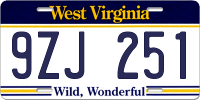 WV license plate 9ZJ251