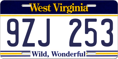 WV license plate 9ZJ253