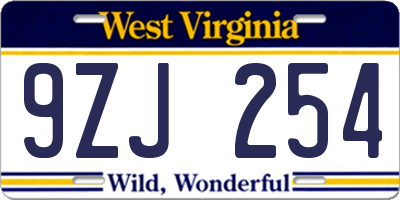 WV license plate 9ZJ254