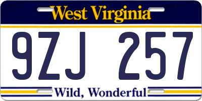 WV license plate 9ZJ257