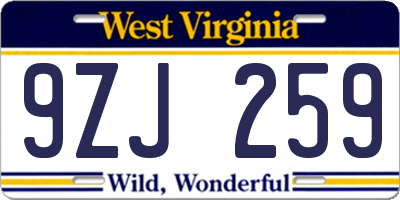 WV license plate 9ZJ259