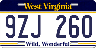 WV license plate 9ZJ260
