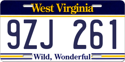 WV license plate 9ZJ261