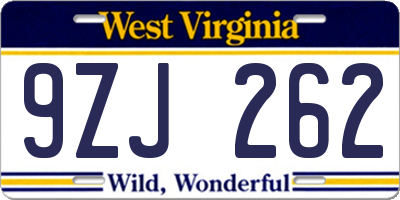 WV license plate 9ZJ262
