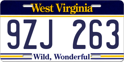 WV license plate 9ZJ263