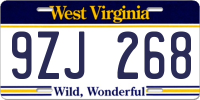 WV license plate 9ZJ268
